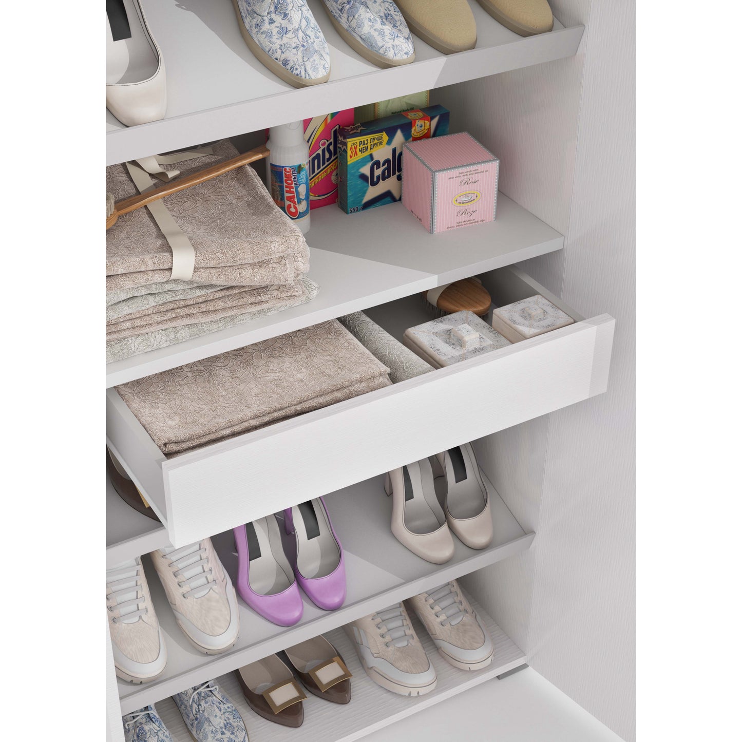 ARMADIO MULTIUSO CON 2 ANTE, 1 CASSETTO E 6 RIPIANI INTERNI (DISPOSITIVO FERMASCARPE).