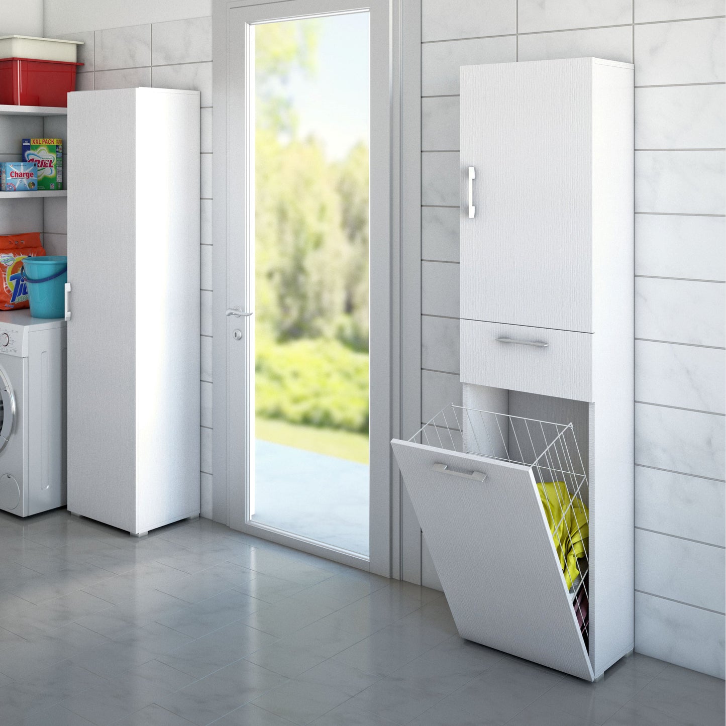 MOBILE MULTIUSO CON CESTELLO PORTA BIANCHERIA