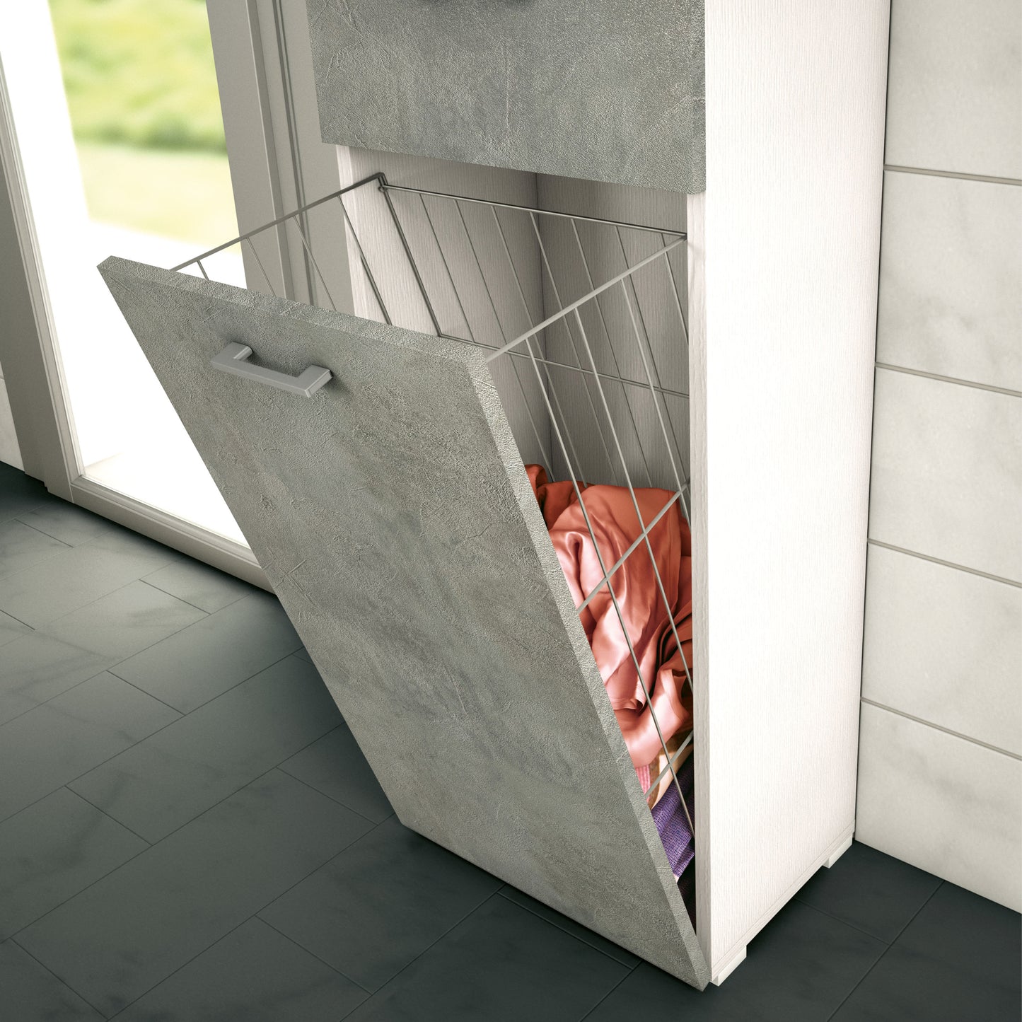 MOBILE MULTIUSO CON CESTELLO PORTA BIANCHERIA