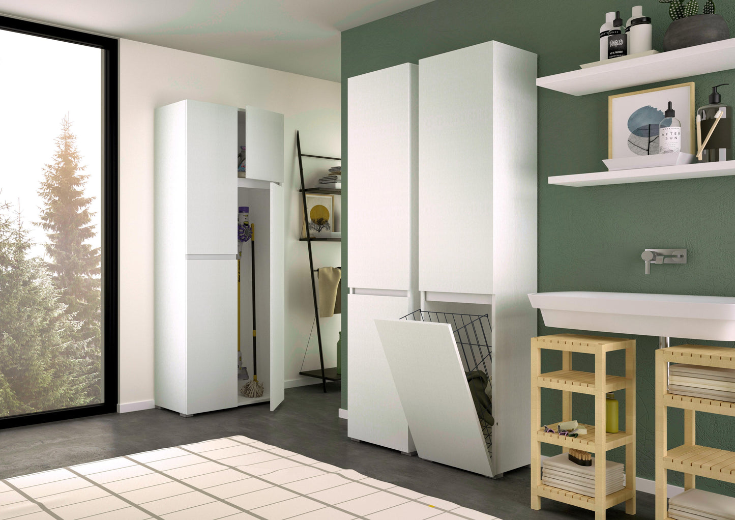 MOBILE MULTIUSO CON 4 ANTE, MANIGLIA A GOLA, PORTASCOPE INTERNO