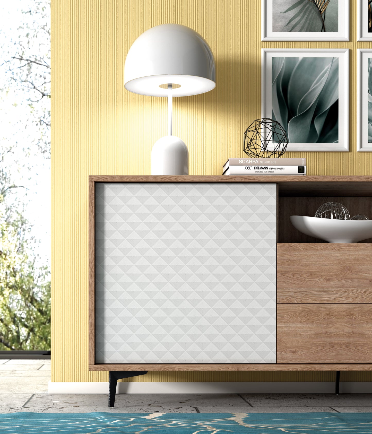 MADIA CON STRUTTURA ROVERE E ANTE BIANCO DAMA APERTURA PUSH, 2 CASSETTI