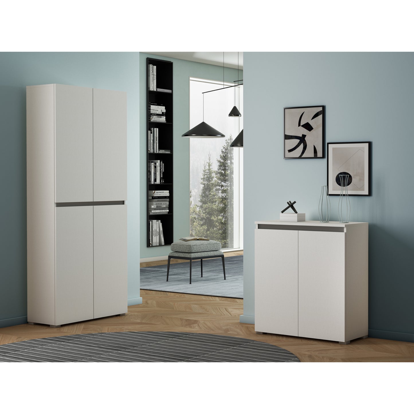 MOBILE MULTIUSO CON 2 ANTE, MANIGLIA A GOLA, 3 RIPIANI REGOLABILI