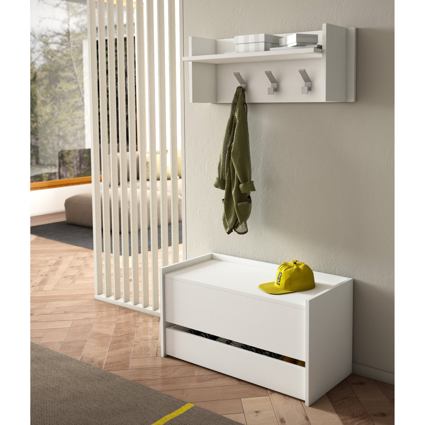 BAULE CONTENITORE CON CHIUSURA RALLENTATA E AMPIO CASSETTO