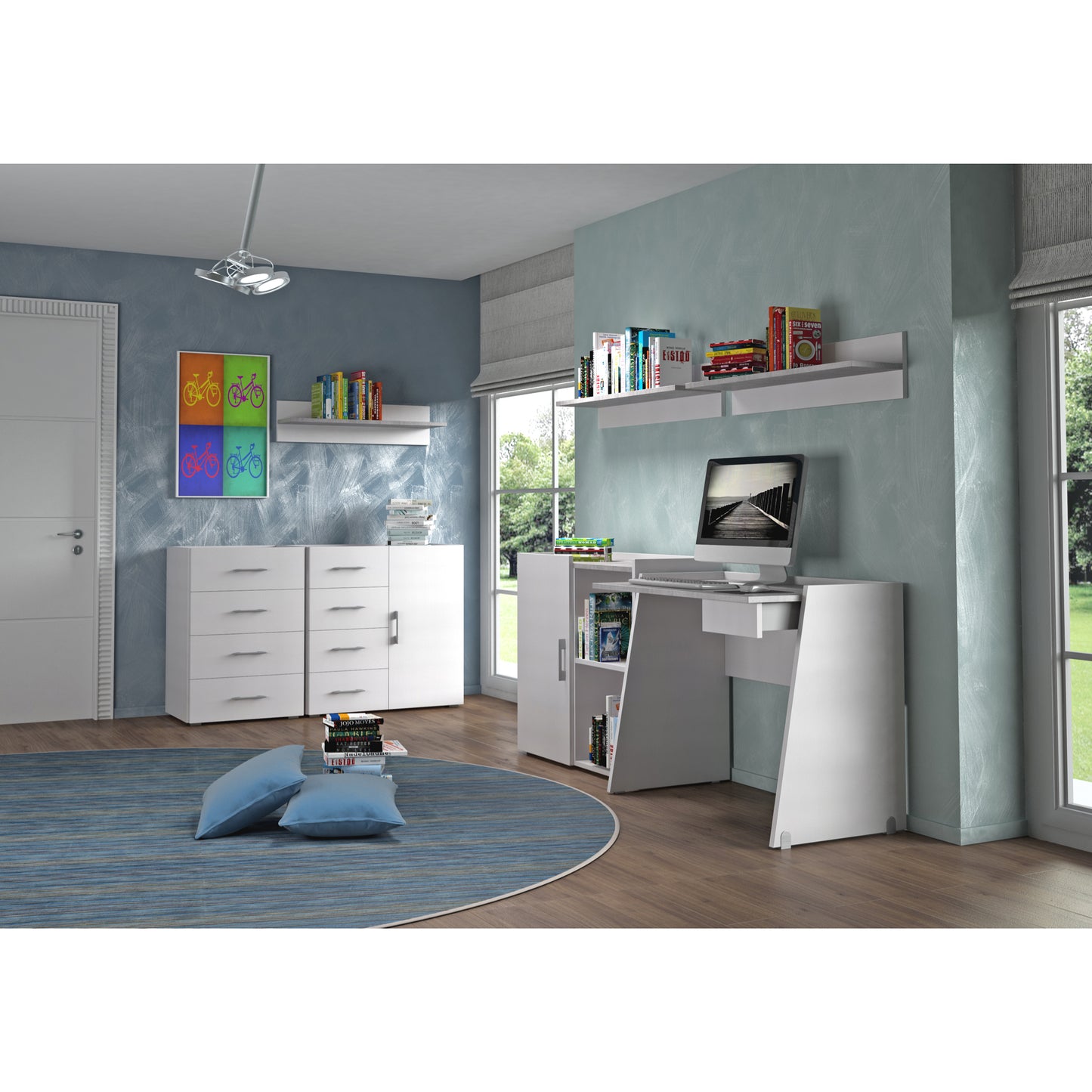 MOBILE CON 4 CASSETTI E ANTA, GUIDE IN METALLO, PIANO CONTENITORE.