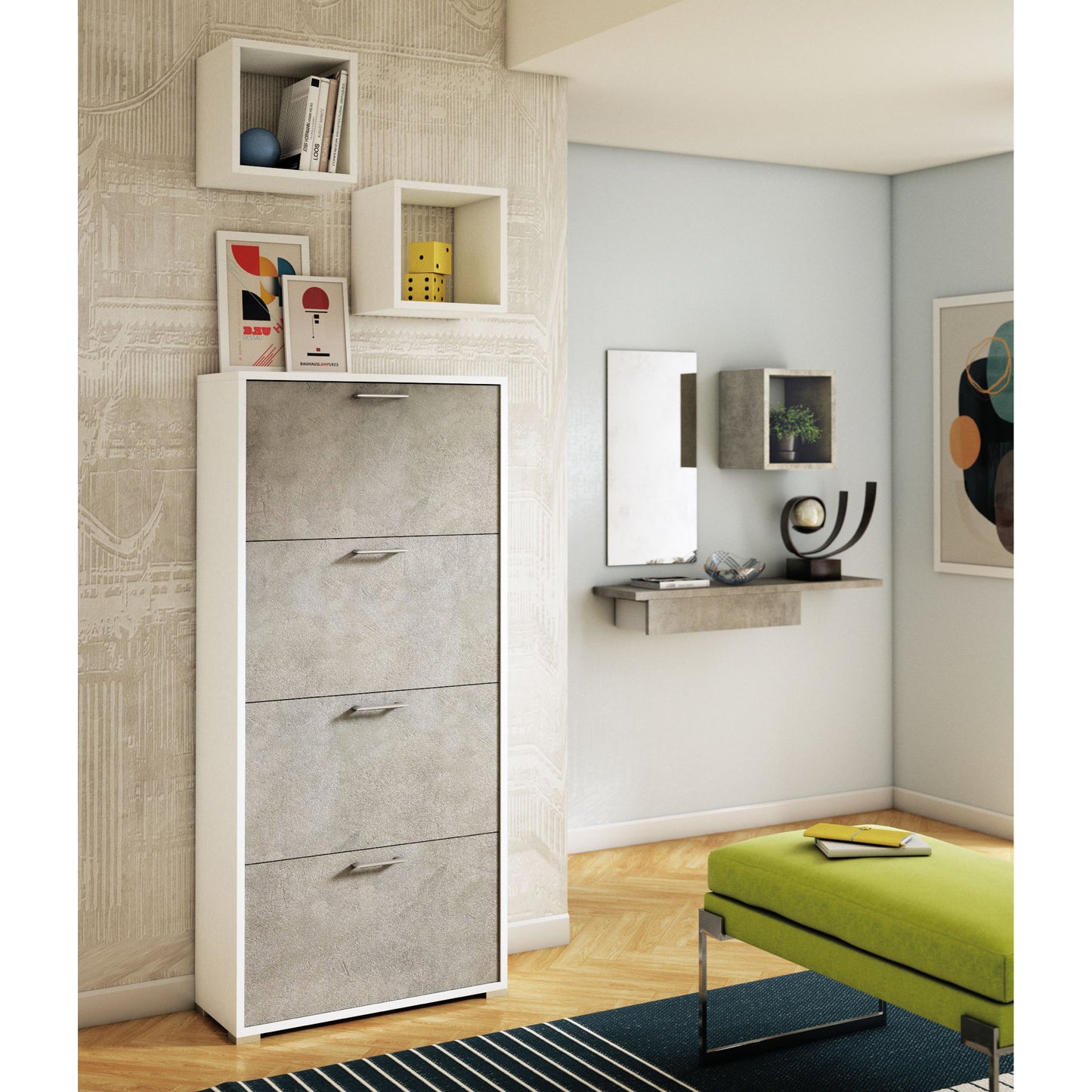 SCARPIERA DOPPIA PROFONDITÀ CON 4 ANTE. FINO A 18 PAIA DI SCARPE.