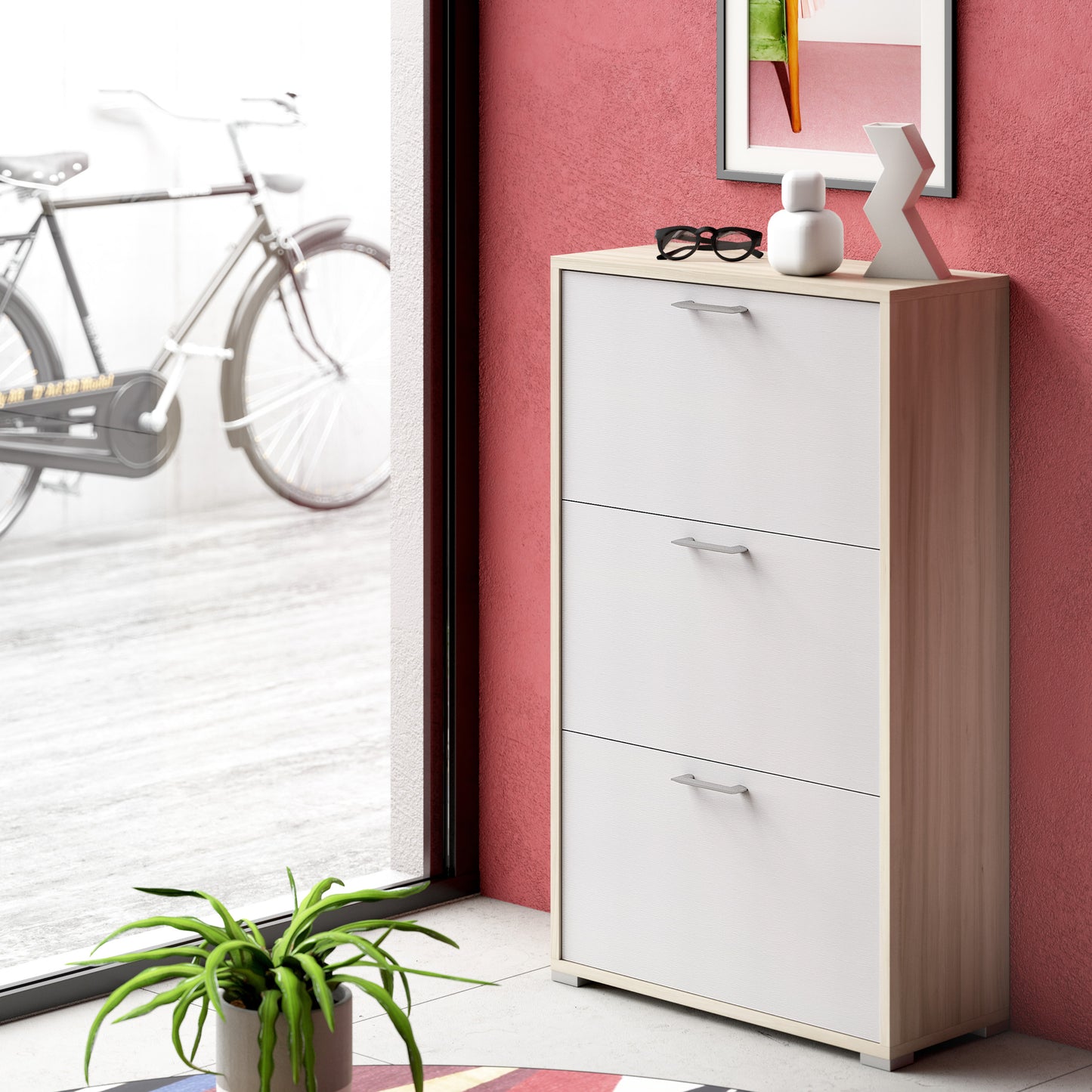 SCARPIERA A DOPPIA PROFONDITÀ CON TRE ANTE. FINO A 18 PAIA DI SCARPE.