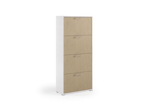 DOUBLE-DECKER SHOE STORAGE WITH FOUR DOORS. UP TO 18 PAIRS OF SHOES.